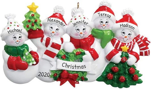 3D Snowman Family of 5 Ornament 2025 Personalized Family Christmas Ornaments 2025 | Snow People Mittens Personalized Tree Ornaments for Grandchildren, Siblings & Grandkids of Five Ornament Snowmen