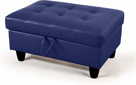 Ottoman Rectangular Storage Ottoman Bench, Faux Leather Footrest, Coffee Table, Stool Footstool with Hinged Lid for Living Room, Bedroom, Entryway, Blue, 35"x23.5"x17.5"