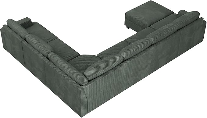 Nolany Modular Sectional Couch with Storage Ottoman, Corduroy Sectional Sofa with Chaise, U Shape Sectional Couches for Living Room, Green