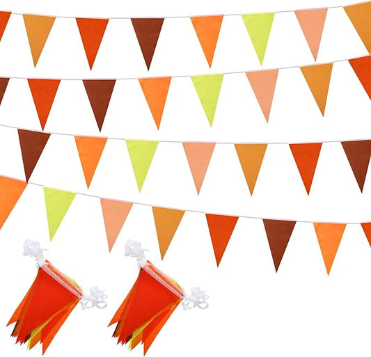 164 ft Fall Pennant Banners Orange Banner Decorations Pennant Flag Garland Bunting for Happy Fall Decor Thanksgiving Day Harvest Autumn Wedding Birthday Party Outdoor Garden Hanging Decoration