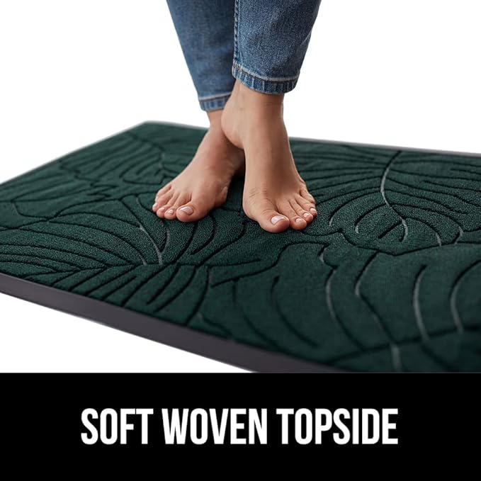 GORILLA GRIP 100% Waterproof All-Season WeatherMax Doormat, 47x35, US Designed Natural Rubber, Stain and Fade Resistant, Low Profile Indoor Outdoor Door Mats, Easy Clean Patio Mat, Green Palm