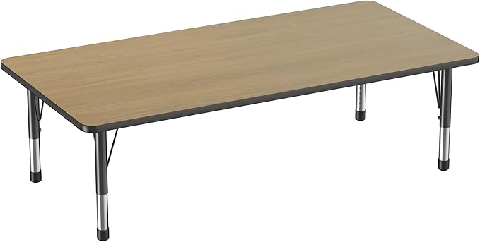 Factory Direct Partners FDP Rectangle (36 x 72 inch) Classroom Table with Adjustable Chunky Toddler Legs (15-24 in); Preschool, Kinder and Daycare Furniture - Pasadena Oak Top/Black Edge and Legs