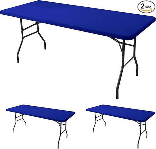 Spandex Table Cover for 6 Foot Rectangle Tables-2 Pack Royal Blue Outdoor Picnic Elastic Table Cover-Spandex Stretch Folding Table Cloths for Camping Dining Room Patio Kitchen Banquet Party