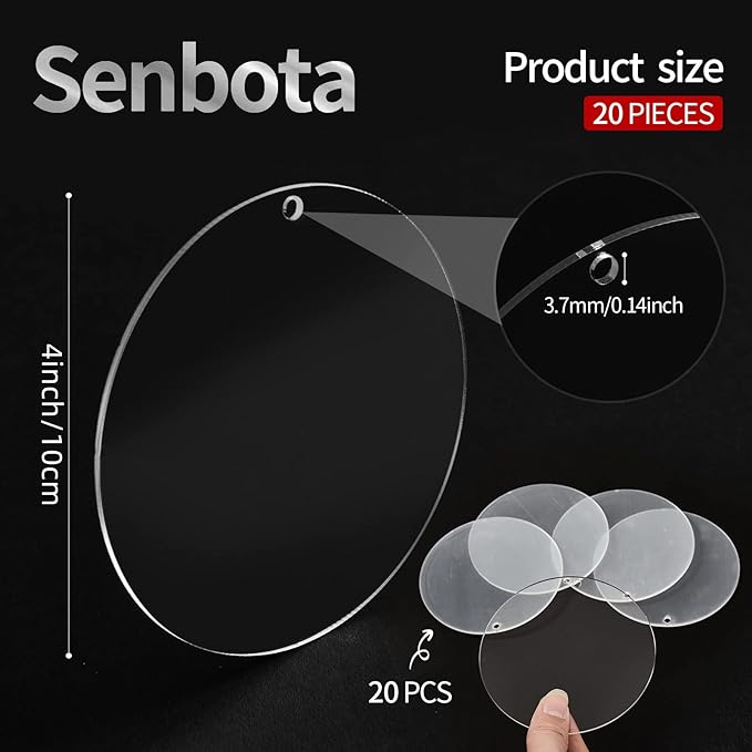 4 Inch Round Acrylic Blanks Ornament 20 Pcs Clear Acrylic Disc Circle with Holes Clear Christmas Ornaments Blanks for DIY Decor Crafting Making and Painting