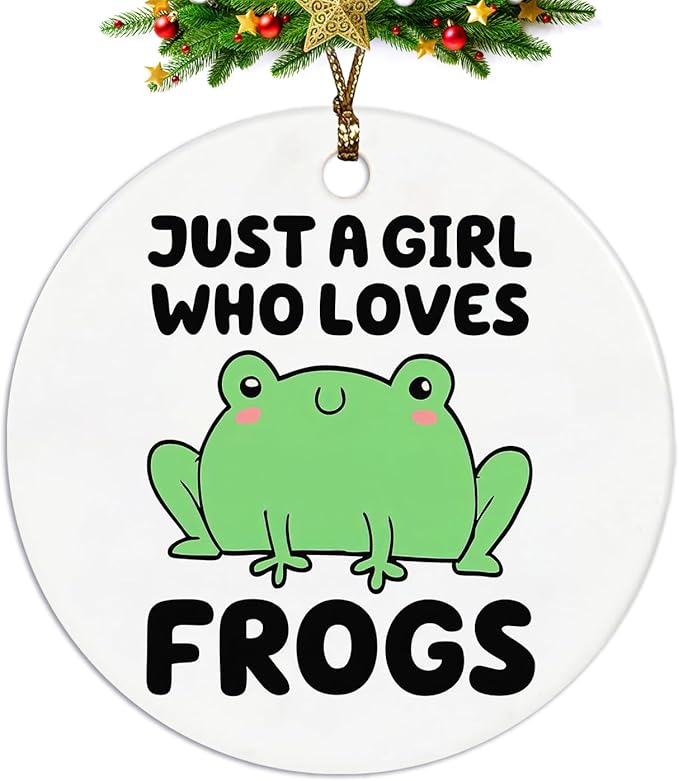 Frog Ornament, Ceramic Christmas Xmas Keepsake Decoration for Frog Lovers