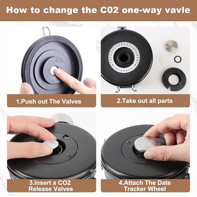 Coffee Canister Airtight Storage Container Stainless Steel Coffee Jar with Scoop,Date Tracker CO2 Release Valve for Dry Food Beans Ground Tea Flour Cereal and Sugar (1.8L Grey-Brown With Spoon(2pcs))