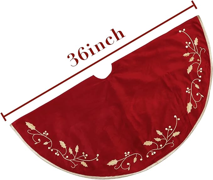 36 Inches Christmas Tree Skirt, Classical Velvet Fur Plush Red Tree Skirt, Xmas Tree Skirts for Merry Christmas Party Rustic Vintage Christmas Tree Decorations