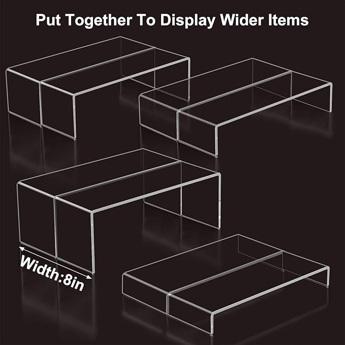 Acrylic Display Risers,12'' Large Display Stands, Thickened to 0.2''(5mm) Stackable Acrylic Shelves for Perfume Display, Clear Risers for Cupcake Stand,Pop Figurines,Tumbler,Food (Clear, 8PCS)