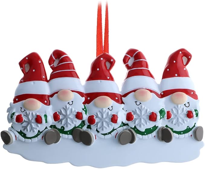 3D Gnome Family of 4 Christmas Ornament 2025 Personalized Family Christmas Ornaments 2025 | Snowflakes Scandinavian Personalized Tree Ornaments Customizable Gifts Santa Hat Gnomes of Four Ornament