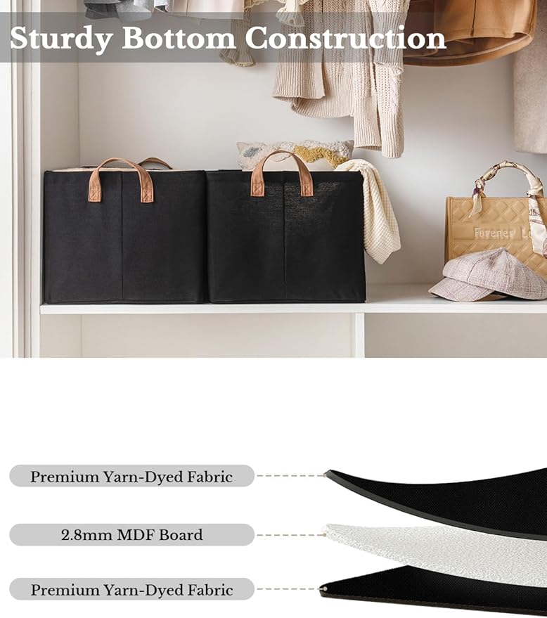 StorageWorks Storage Bins, Fabric Storage Bins for Shelves, Extra Large Storage Baskets with Metal Frame, Closet Baskets and Bins with Handles, Jumbo, Black, 2-Pack