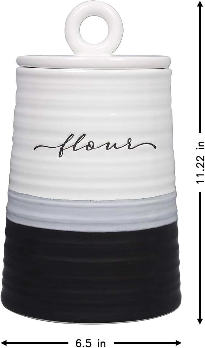 Young's Inc. 4 Pcs Set Rustic Modern Ceramic Canisters- Storage Container for Kitchen and Bathroom - Beautiful Home Decor Accent to Store Food, Coffee, Tea, and More - Black, White