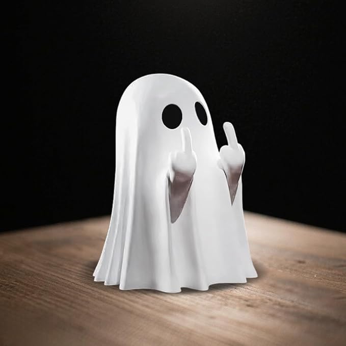 Halloween Ghost Figurine, Funny Spooky Resin Middle Finger Statue, Cute Decor for Halloween Decorations Indoor, Porch and Indoor Spooky Home Decor Gifts