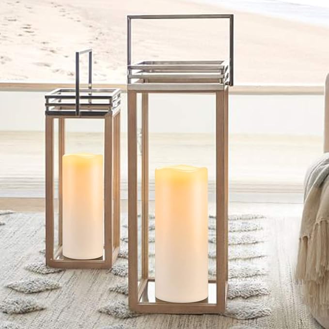 Amagic 2 Pack 10" x 4" Outdoor Plastic Electric flameless Candles with Remote Control and Timer, Battery Operated Flickering LED Pillar Fake Candle for Home, Wedding Decor, Ivory