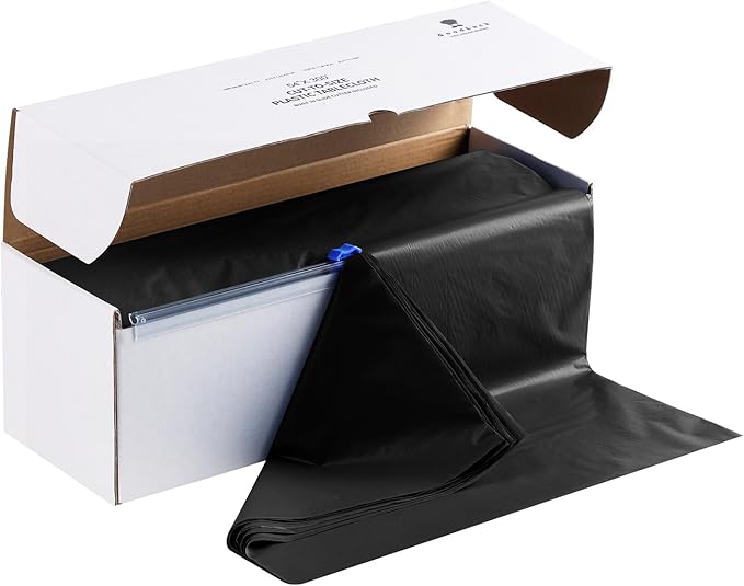 Goodluck 54 Inch X 300 Feet Plastic Table Cloths with Cutter Box, Black Disposable Table Cover Roll, Plastic Tablecloth for Party, Banquet, Wedding, Birthday, Anniversary