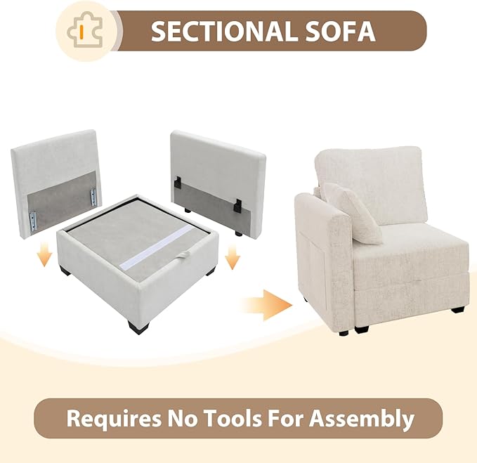 mestyl Modular Sectional Sofa Convertible U Shaped Sofa Couch Set with Storage for Living Room, Modern 3 Seater Modular Sectional Couch with 2 Movable Ottoman (Beige)