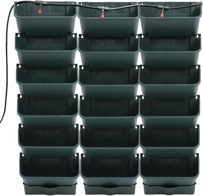 18 Pots Self-Watering Wall-Mounted Planter, 39.4”L x 39.4”H Vertical Wall Planter Self Watering Stackable Planters Vertical Garden Wall Garden Planter Outdoor Indoor for Herbs Flowers Strawberries