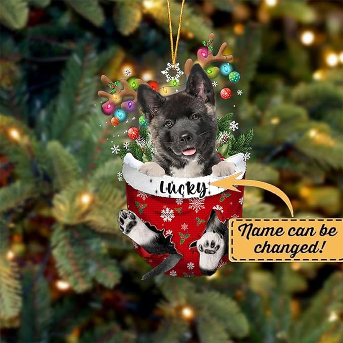 Akita Dog Christmas Ornament, Akita in Snow Pocket Christmas Tree Ornament, Dog Lovers Gift Idea Xmas Decor, Christmas Decorations for Tree, Christmas Ornament Gift for Dog Lovers