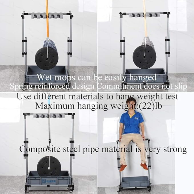 Broom And Mop Holder Put Wet Movable Floor-Mounted Mop Rack Floor Standing Cleaning Tool Cart Storage For Garden Garage Schools, Hospitals, Factories, Hotels,Property Companies
