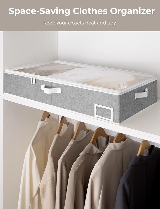 StorageWorks Large Under Bed Storage Containers with Handles and Label Holder, 2 Pack Ultra-thick Fabric Underbed Bins, Closet Organizer for Clothes, Blankets, Sweater