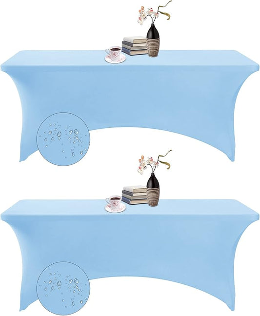 2-Count Spandex Waterproof Tablecloths, 6FT, Blue Mist (Stretchable, Stain Resistant), All-Season, 2 Pack, Wedding, Party, Banquet, Events Table Covers