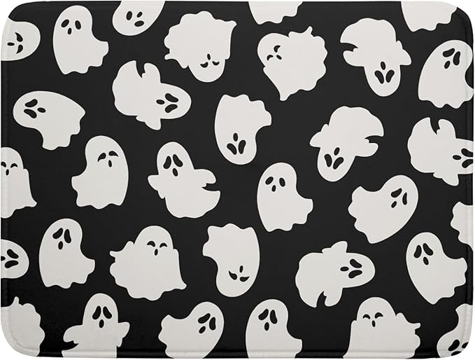 Halloween Dish Drying Mat for Kitchen Counter Cute Ghost Holiday Super Absorbent Reversible Microfiber Kitchen Countertop Protector Dishes Pad Large 18x24 inch