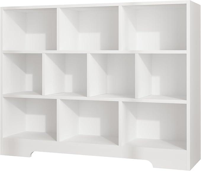Book Shelf Set of 2, 10 Cubes Storage Organizer, 3-Tier Open Shelf Wooden Bookcase, Freestanding White Bookshelf Cube Shelf for Bedroom, Living Room, Home Office