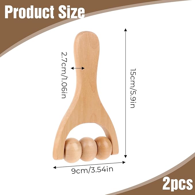 2 Pcs Wooden Massage Roller, Massage Hand Roller Massagers for Neck Muscle Rollers Stick Wooden Massager Tool for Back Rolling Hands Foot The Face Ball Full Body