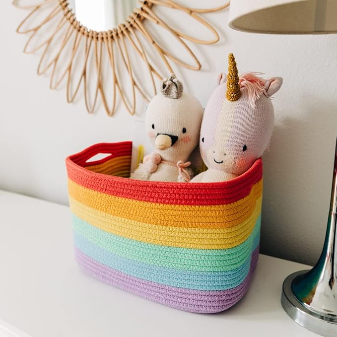 OrganiHaus Rope Rainbow Storage Baskets for Shelves, Rainbow Baskets for Classroom, Baby Basket for Nursery Storage, Rainbow Storage Bins & Toy Organizer, Colorful Baskets for Baby Room