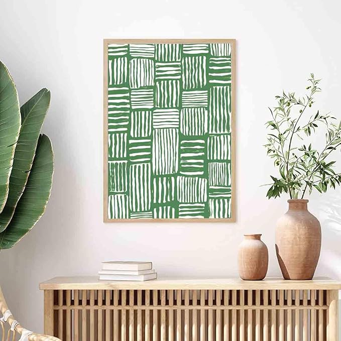 Green White Line Wall Art Abstract Lines Boho Minimalist Line Wall Art Mid Century Boho Print Sage Green Pictures Neutral Painting Abstract Modern Minimalist Living Room Decor 16x24inch No Frame