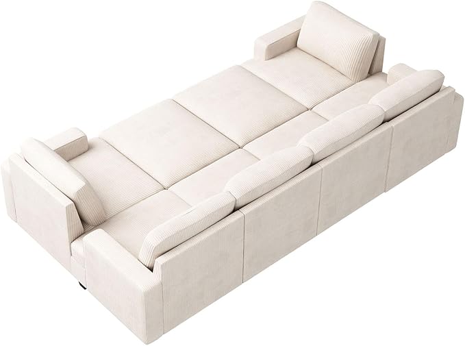 Nolany Modular Sectional Couch with Storage Ottoman, Corduroy Sleeper Sofa with Chaise, Sectional Couches for Living Room, Beige