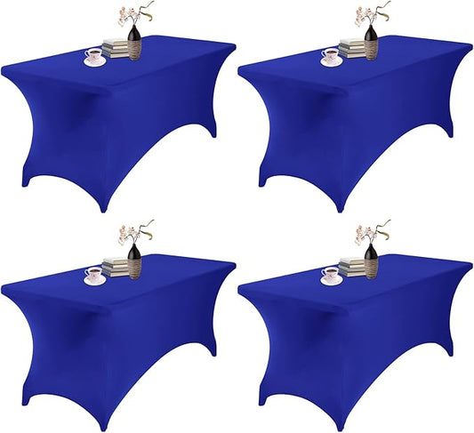 4Pack Spandex Waterproof Table Covers 6ft，Spandex 6ft Waterproof Table Cover for Party,Wedding, Banquet, and Events(Royal Blue)