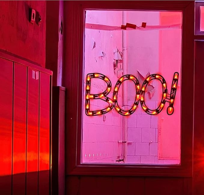 13.3" Lighted Boo Halloween Window Silhouette Decoration,Halloween Lighted Window Decoration,Hanging Light Up Holiday Ornament