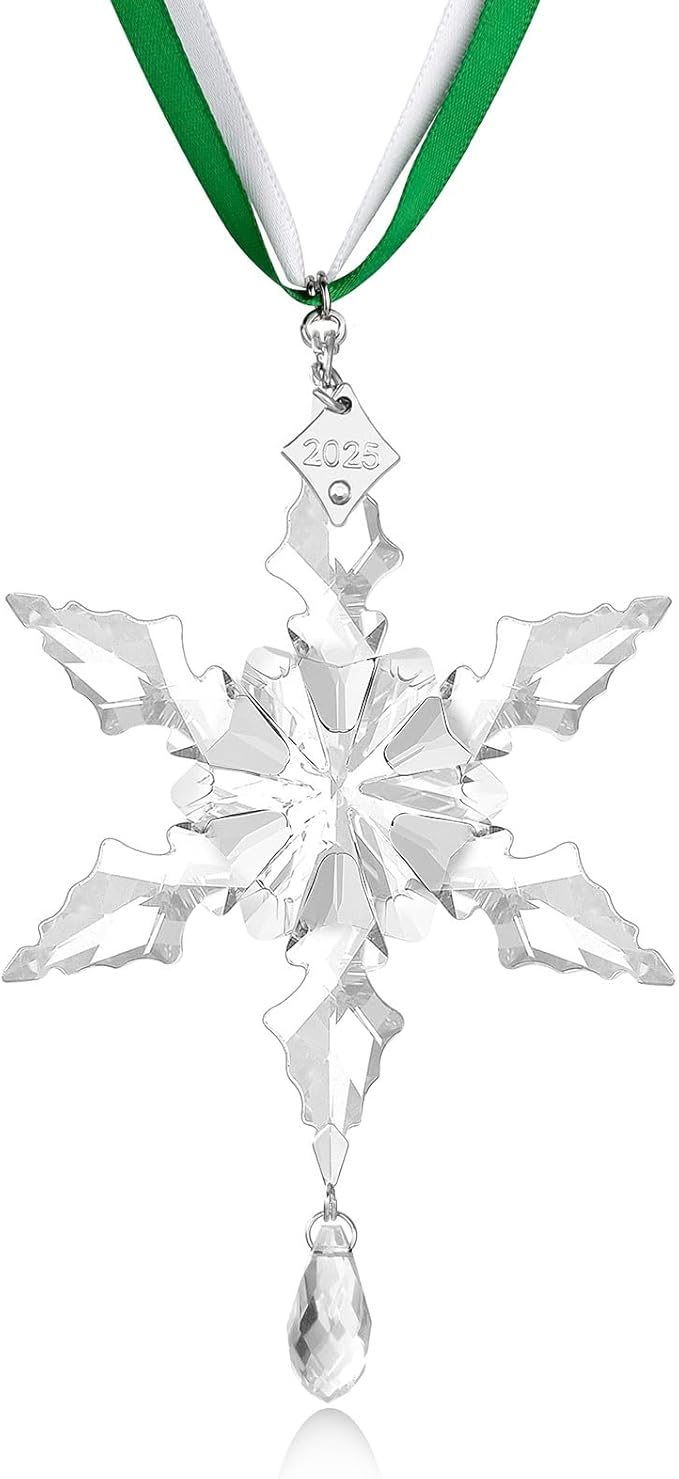 2025Annual Christmas Ornaments Crystal Snowflake Star - Christmas Tree Ornaments Pendant Sun Catcher Home Hanging Decor (2025 White Crystal 2 Layers)
