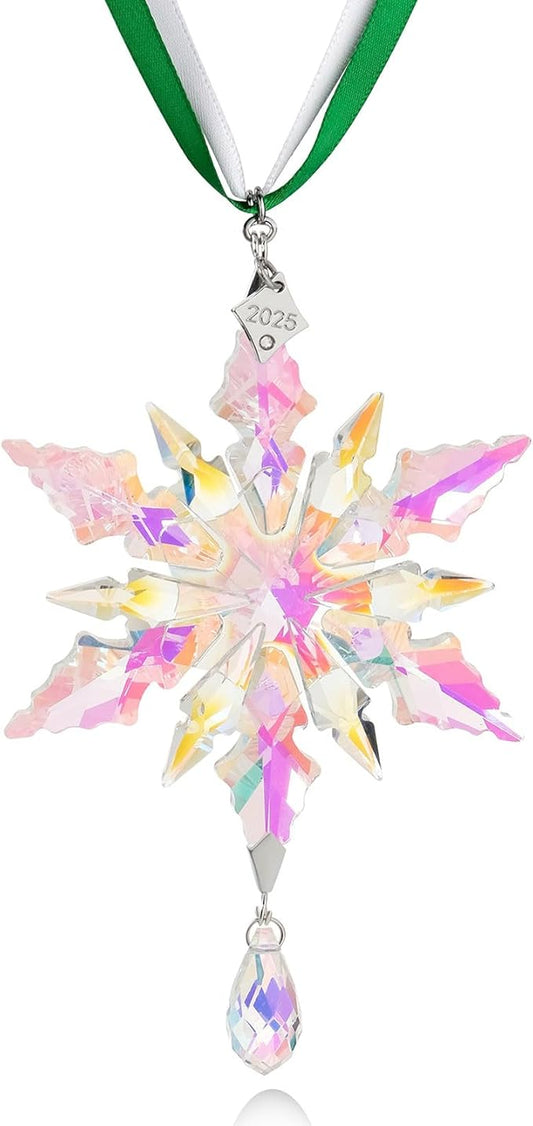 2025 Annual Christmas Ornaments Crystal Snowflake Star - Christmas Tree Ornaments Pendant Sun Catcher Home Hanging Decor (2025 Colored Crystal 3 Layers)