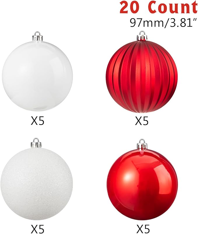 Every Day is Christmas 20ct Christmas Ornaments, Shatterproof Christmas Tree Ornaments Set, 92cm/3.6" Christmas Balls Decoration