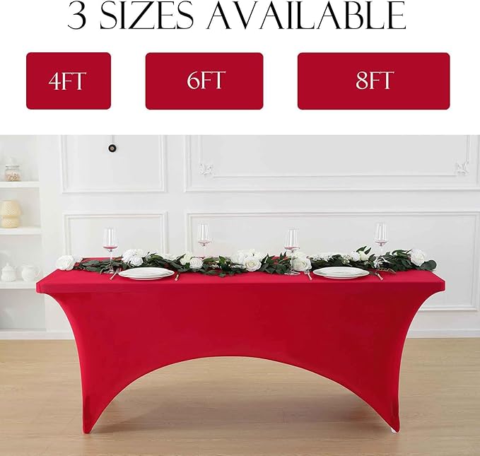 Craft And Party 2 Pack 8ft Red Spandex Tablecloth – Fitted Stretch Cover – Universal Fit for Folding Tables – Wrinkle-Free, Washable – Ideal for Parties, Weddings, Events