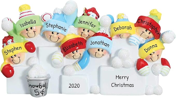 3D Snowball Fight Family of 9 Ornament 2025 Personalized Family Christmas Ornaments 2025 | Snowman Winter Holiday Personalized Tree Ornaments for Grandchildren, Siblings & Grandkids of Nine Ornament