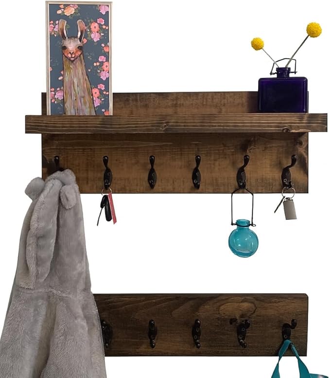 Coat Rack with Shelf Wall Mounted with Storage (Choose Your Length) Towel Rack Entryway Organizer Key Hooks (36" L (9 Hooks) Set of 2)