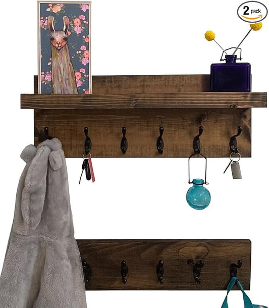 Coat Rack with Shelf Wall Mounted with Storage (Choose Your Length) Towel Rack Entryway Organizer Key Hooks (32" L (8 Hooks) Set of 2)