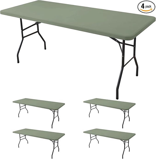 Fitted Tablecloth for 6 Foot Rectangle Tables-4 Pack Sage Elastic Outdoor Picnic Table Cover-Spandex Stretch Folding Table Cloths 6 ft for Camping Dining Room Patio Kitchen Banquet Party