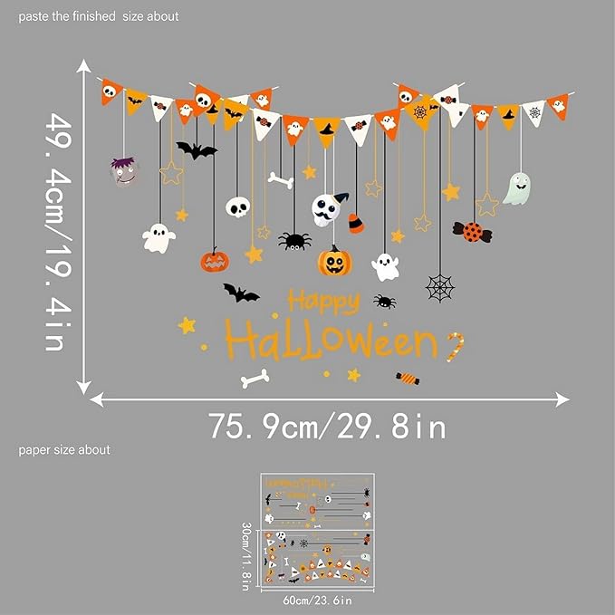 Halloween Window Clings for Glass Fall Static Cling Window Decals 1PCS Cute Ghost Pumpkin Candy Spider Autumn Reusable Window Stickers Home School Office Decorations