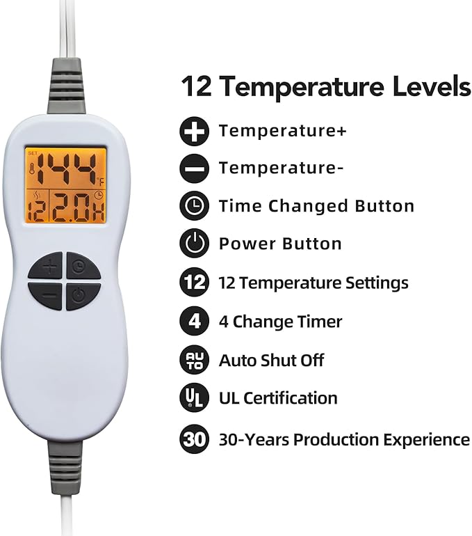 26" x 35" Flannel Neck&Shoulder&Back Heating Pad with 12 Temperature Settings&Countdown Timer, Pain Relief for Back/Neck/Shoulders/Menstrual Pain, Christmas Gifts for Women Men Mom Dad(Light Grey)