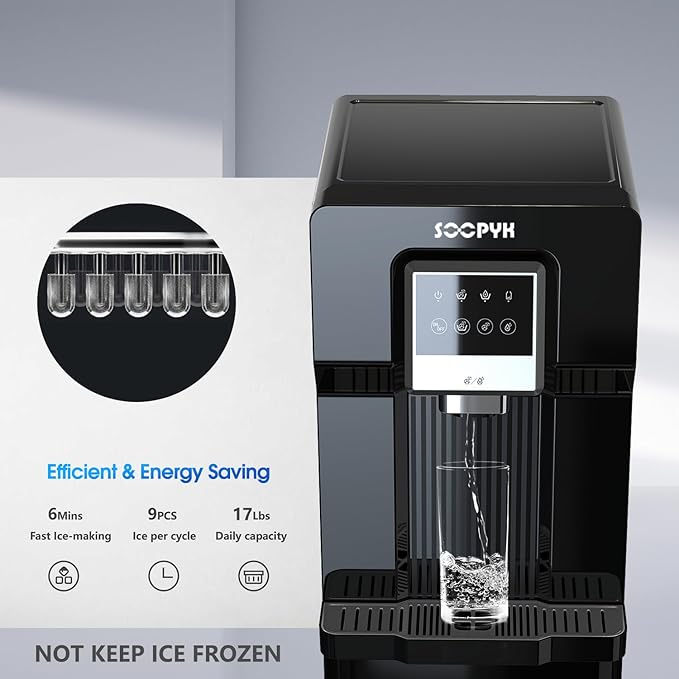 2 in 1 Bottom Load Water Cooler Dispenser with Ice Maker for 3 Gallon Bottle 17lbs Daily Capacity (NO HOT Water) Black