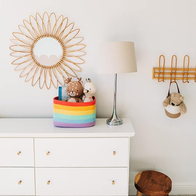 OrganiHaus 3-Pack Rope Rainbow Storage Baskets for Shelves | for Classroom and Nursery | Storage Bins & Toy Organizer for Baby Room
