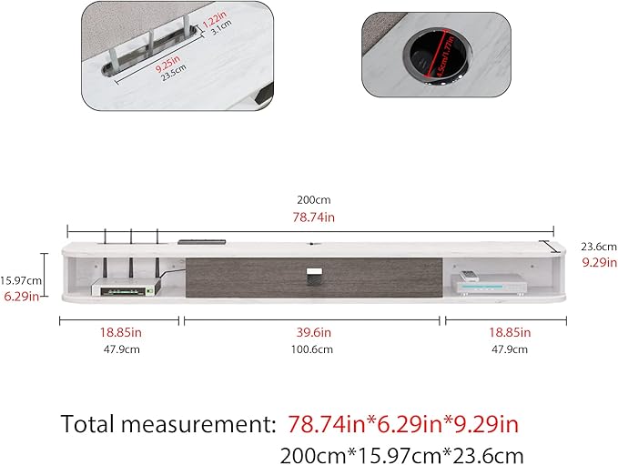 Pmnianhua Floating TV Console,78'' Wall-Mounted Media Console TV Cabinet Floating TV Stand Entertainment Shelf with Door and Storage (Grey-White)