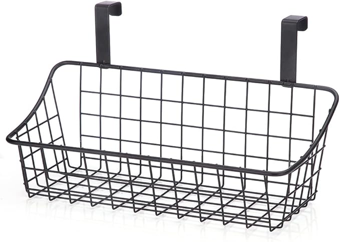 LeleCAT Cabinet Door Organizer Basket with hook Grid Storage Basket, Hang it behind a door or on a railing,BLack,4 Pack