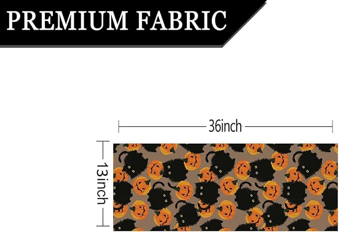 Halloween Table Runner Black Cat Pumpkins Seasonal Kitchen Dining Table Home Outdoor Party Decorations 13x36 Inch
