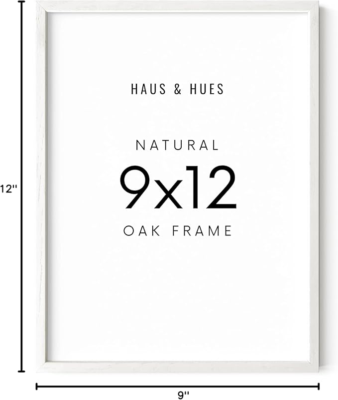 HAUS AND HUES 9x12 Picture Frame - 9 X 12 Frame Wooden Picture Frames for Crafts, 9x12 Frame Wood Picture Frames, 9 X 12 Picture Frame Natural Wood Frames,12x9 Picture Frame Wood (White Oak Frame)