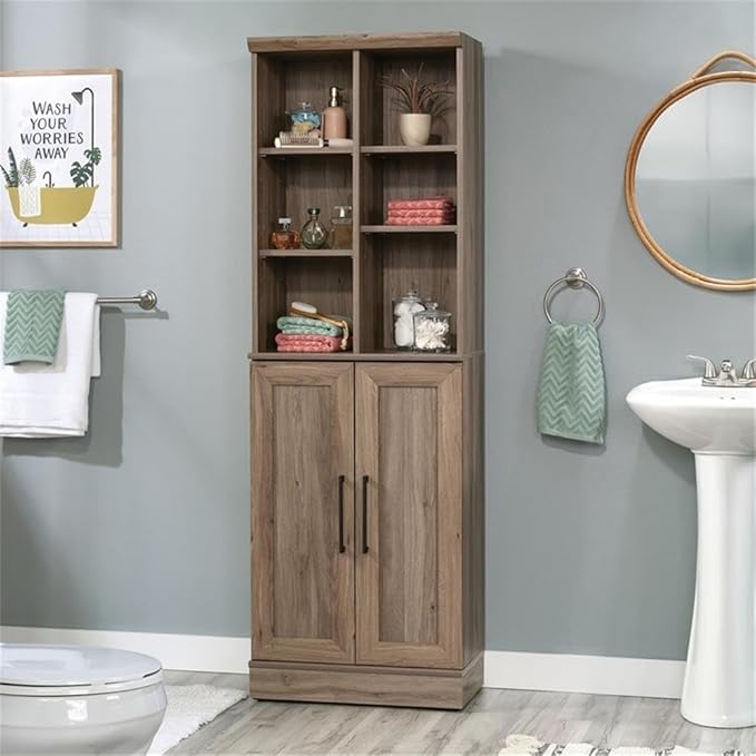 Sauder HomePlus Multi-Room Storage Cabinet with Adjustable Shelves and Door Positioning, Kitchen Laundry Bathroom Pantry Storage Cabinet, in Salt Oak Finish