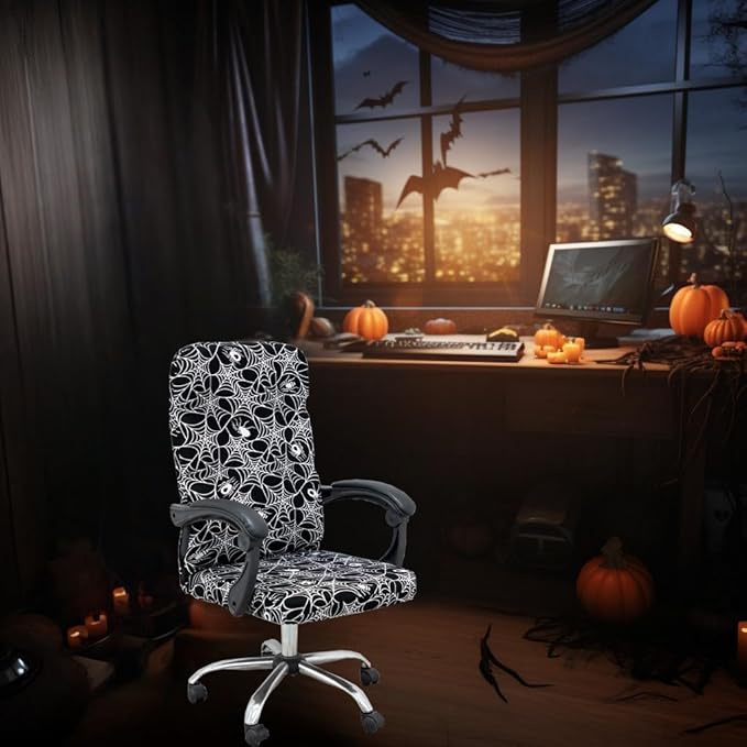 Halloween Office Chair Covers Gothic Spider Web Spooky Spider on Black Horror Theme Print Stretchable Slipcover for Modern Simplism Style High Back Boss Chair (No Chair)(Halloween02, L)…
